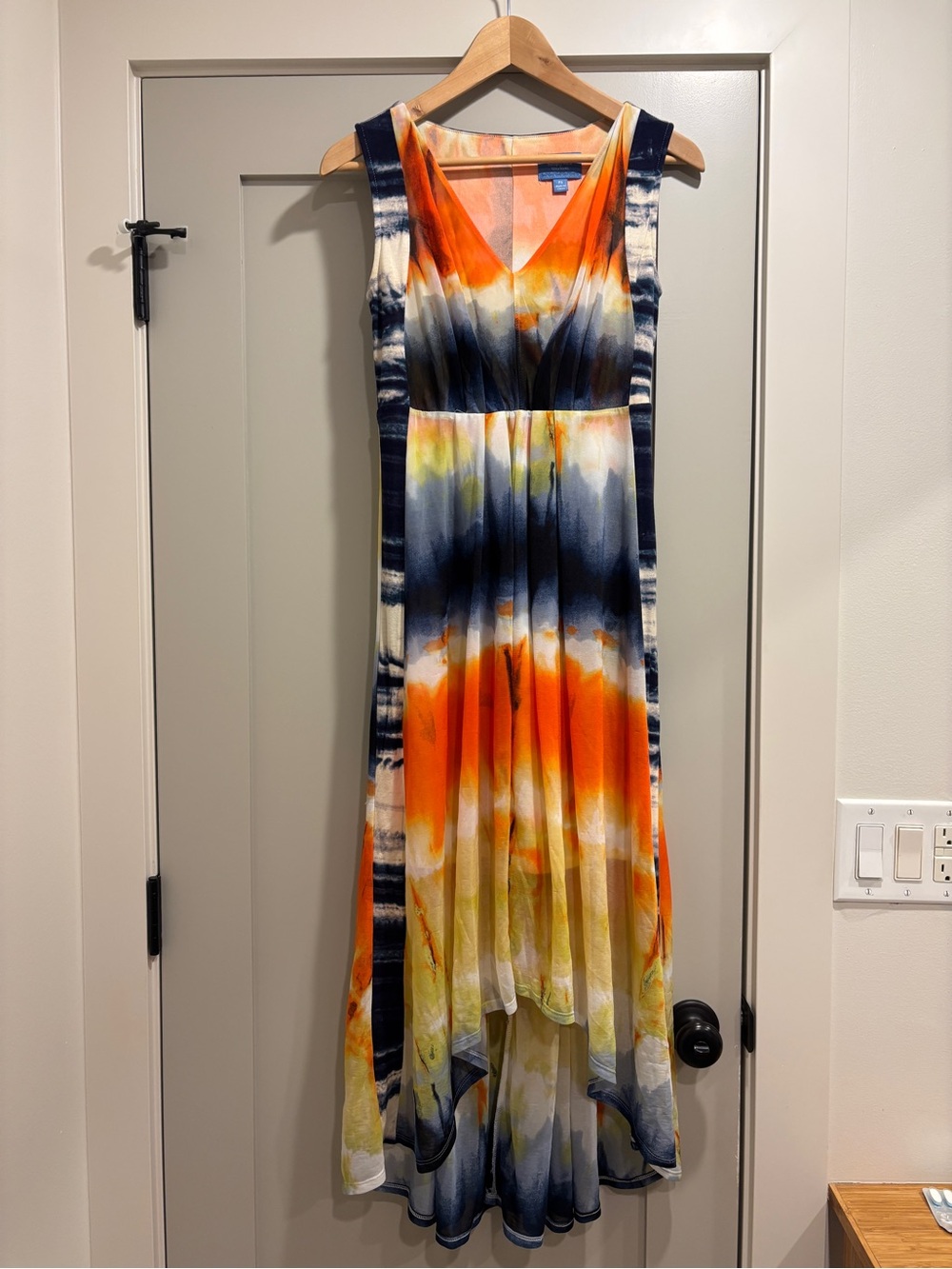 Simply Vera Vera Wang Orange, Navy & Cream High-Low Maxi Dress